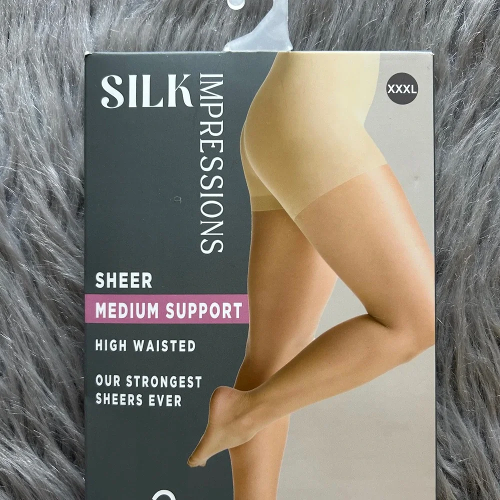 Silk Impressions Medium Support Sheer Tights Womens Size XXXL Beige High Waisted